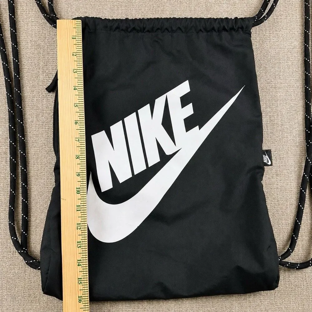 Nike Heritage Drawstring Backpack Black White Swoosh Gym Sack DC4245-010